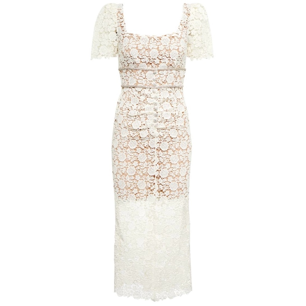 Self-Portrait floral embellished Guipure fitted lace dress - size uk 4 / us 0